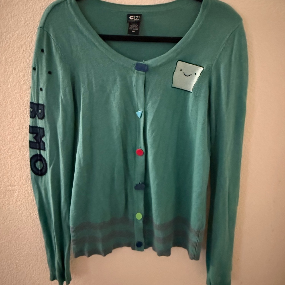 Cartoon Network Teal Cardigan with BMO Accents